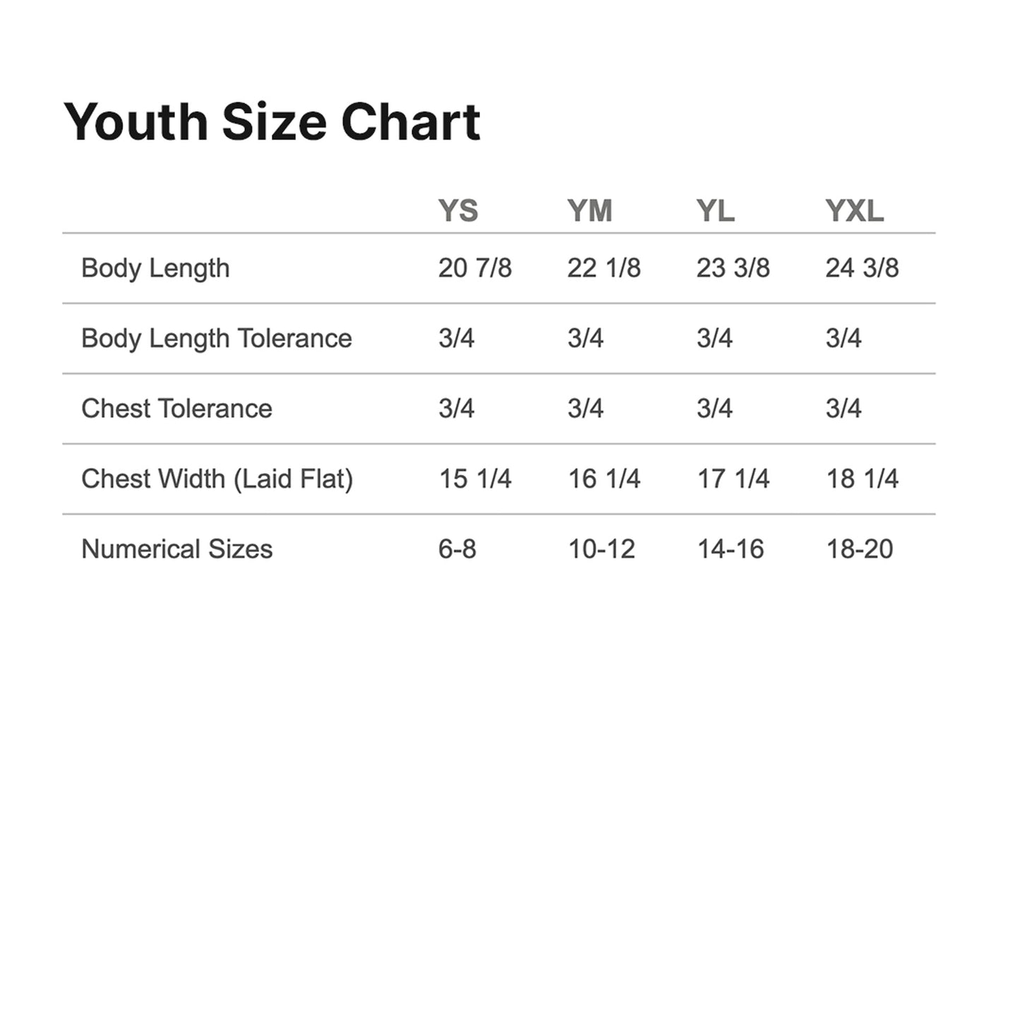 T-Shirt Size Chart