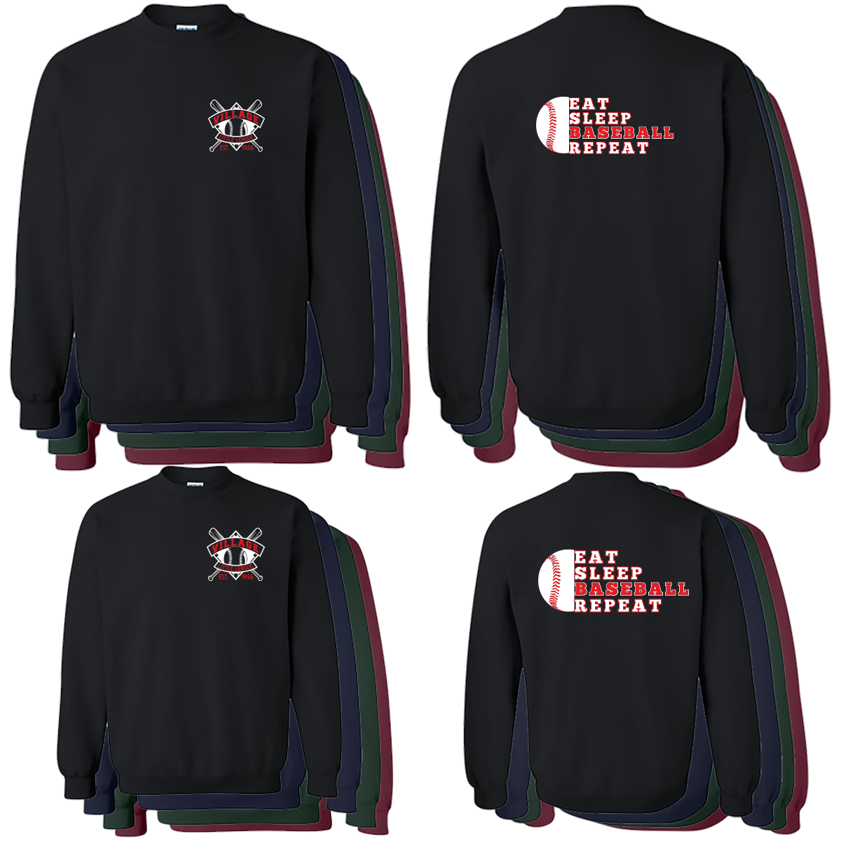 Eat, Sleep, Baseball, Repeat Crewneck