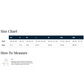 Size Chart with measurements for a shirt for sizes XS-3XL