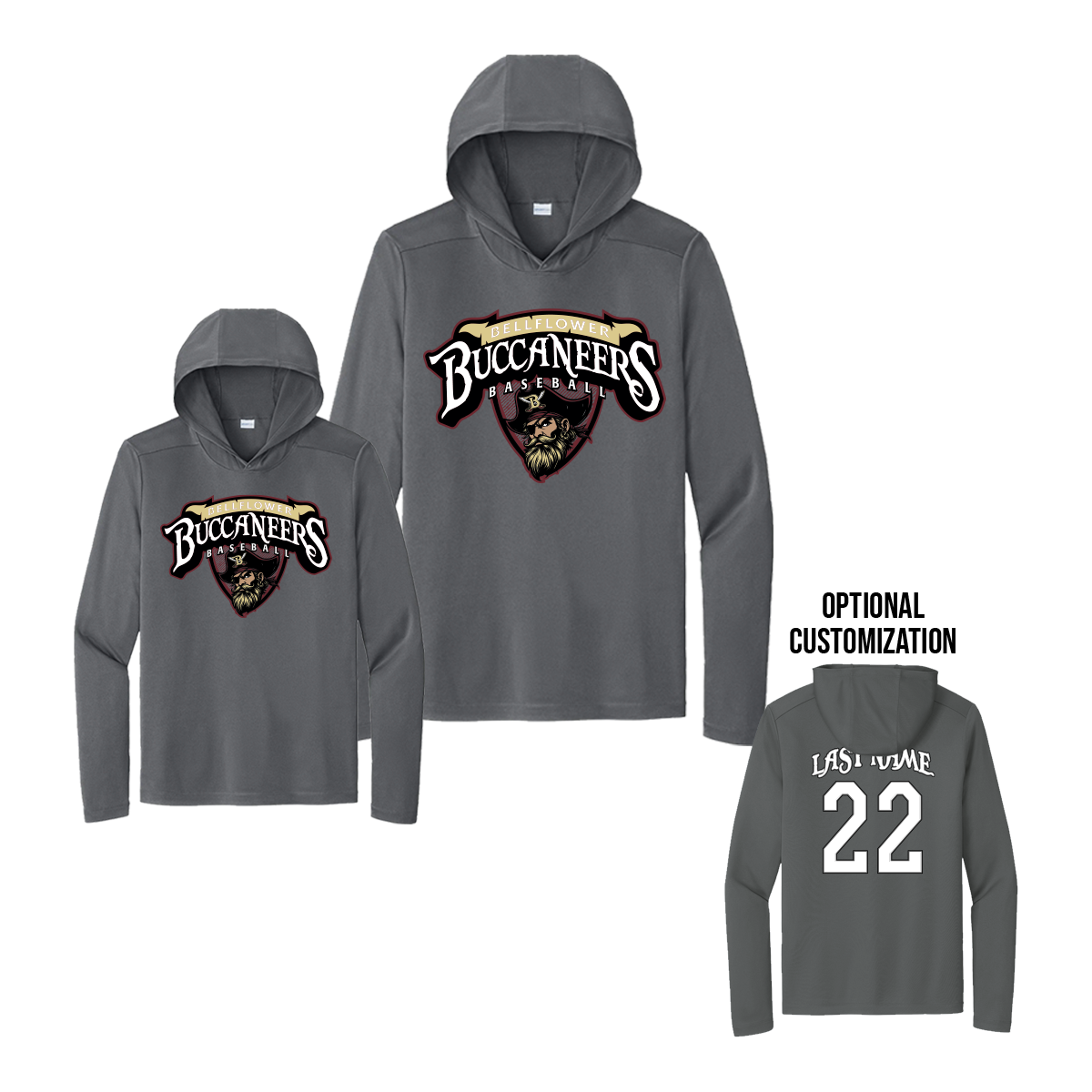Bellflower Buccaneers Baseball - Long Sleeve Tee Hoodie
