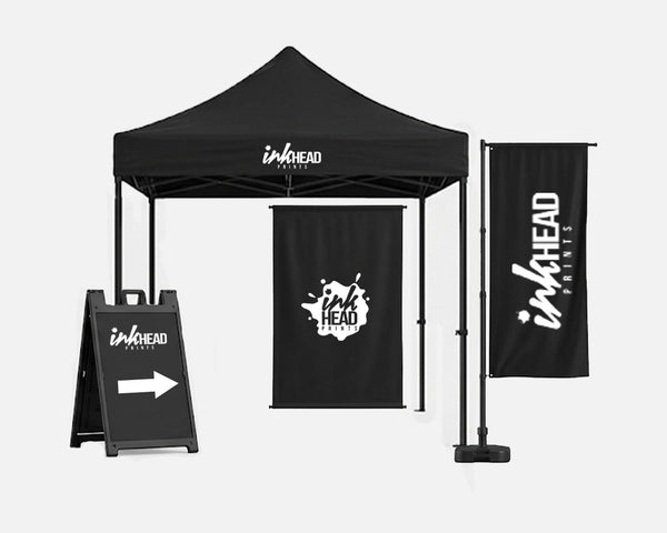 Custom Large Format Items. A-frame, banner, pole flag, and canopy.