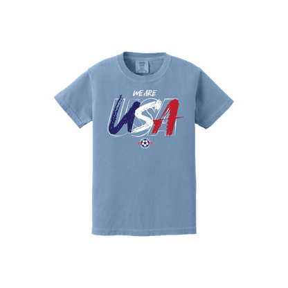 Light blue t-shirt with 'We Are USA' graphic on a white background
